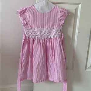 Rare Editions Seersucker pink and white dress
